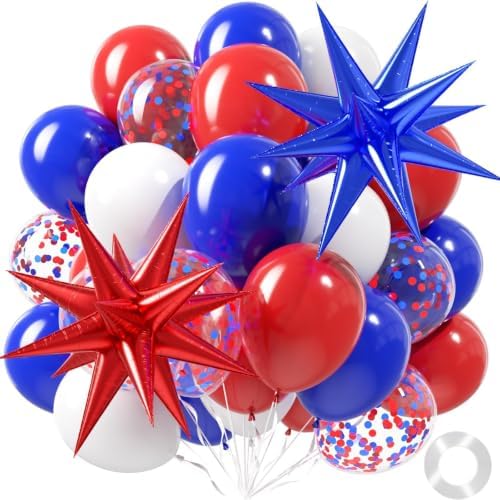 52pcs 12inch Red White and Blue Balloons with Royal Blue Confetti Balloons by Unknown