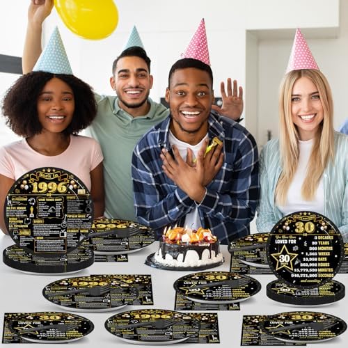 96Pcs 30th Birthday Plates and Napkins Back in 1996 Party Decorations Black Gold 30 Year Old Party Dessert Plates 1996 Birthday Tableware for 24 Guests 30th Theme Men Woman Bday Parties Supplies - Image 6