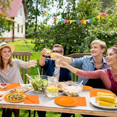 210pcs Orange plates and napkins party supplies - Plastic Silverware Cutlery, Paper Cups and Plates, Napkins Suitable for parties and birthdays Serves 30 (Orange) - Image 4