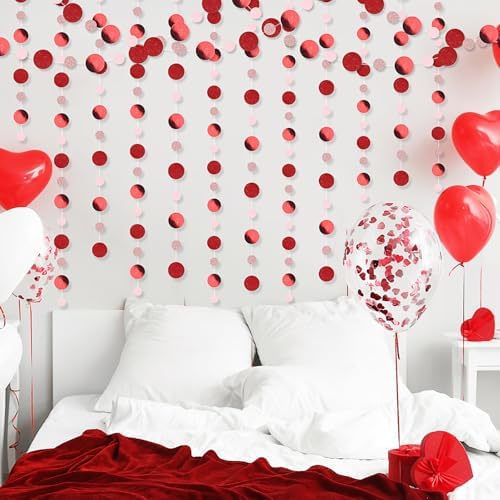 Outus 10 Pieces Red,Pink Round Dots Garland Party Hanging Decor - Image 5