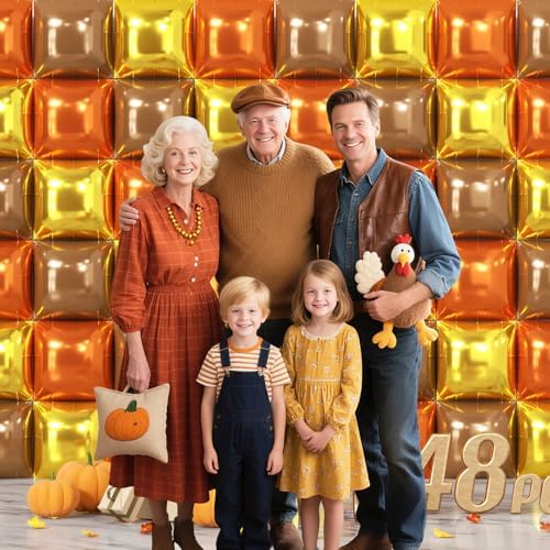 NISOCY 48PCS Orange Brown Metallic Gold Square Foil Balloons Wall Backdrop - Image 5