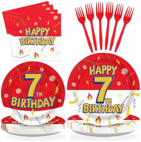 Grencian 96Pcs Happy 7th Birthday Party Supplies Serves 24 by Grencian