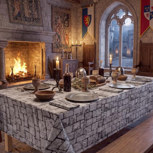 6 Pack Stone Wall Plastic Tablecloths, Medieval Castle Party Decorations - Image 3