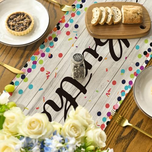Artoid Mode Polka Dot Wood Happy Birthday Table Runner, Seasonal Kitchen Dining Table Decoration for Home Party Decor 13x72 Inch - Image 4