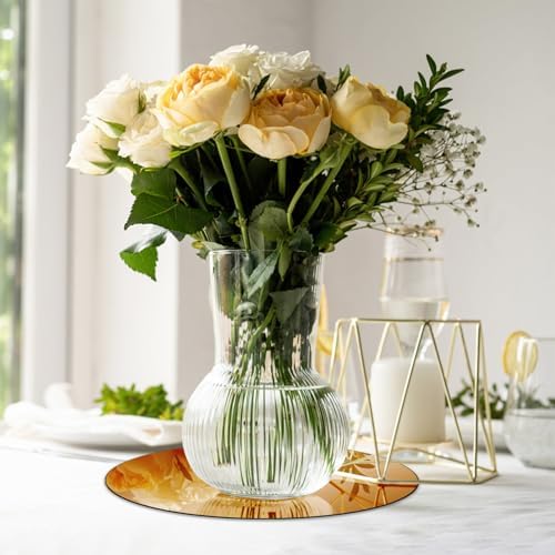 VASUHOME 8" Gold Mirror Centerpieces for Tables, Round Mirror Plates Set for Candle, Wedding, Party Decorations, Circle Mirror Trays with Smooth Edge and Cushioned Feet, 2mm Thick - Image 3