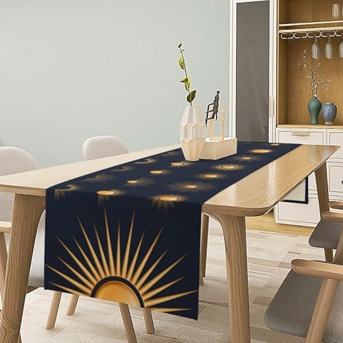 Golden Sun Table Runner Magical Boho Sunburst Light Rays Magic Antique Boho Style Dinner Runner for Farmhouse Party Holiday Home Kitchen Dining Table Decoration 13"x108" - Image 2
