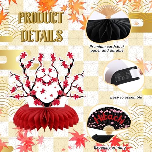 Pickmesh 12 Pieces Hibachi Birthday Party Decorations Honeycomb Centerpieces Japanese Paper Fans Table Decorations Cherry Blossom Table Topper for Japanese Party Supplies - Image 4