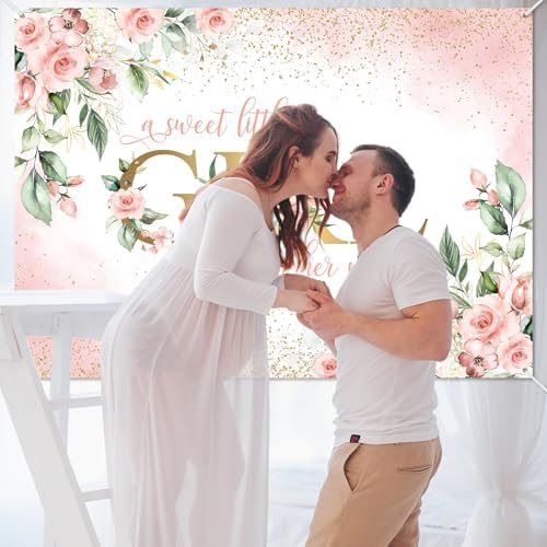 Avezano Girl Baby Shower Backdrop Pink Floral Sweet Baby Baby Shower Banner A Sweet Little Girl is on Her Way Party Decorations Banner (8x6ft) - Image 5