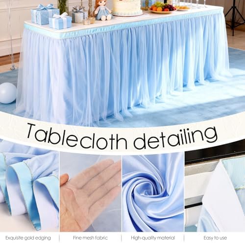 THARAHT Tulle Table Skirt 14FT 420CM Long for Rectangle Tables Round Tables Ruffle Desk Skirt for Princess Girls Birthday Party Cake Dessert Decorations Table Skirt - Image 3