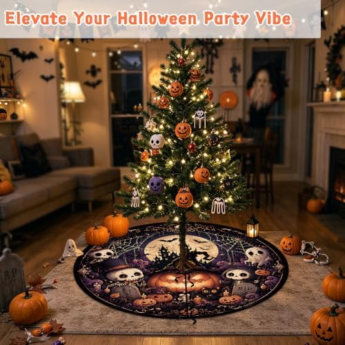 36 Inch Halloween Tree Skirt Pumpkin Ghost Skull Spooky Carpet Mat Decor - Image 7