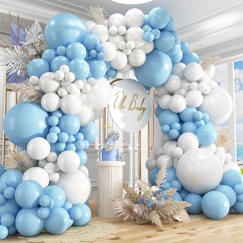 412Pcs Blue and White Balloon Arch Kit, 18 12 10 5 Inch Different Size Light Blue White Balloon Garland Kit for Baby Shower Graduation Birthday Wedding Party Decorations by PAXILE