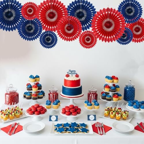 BEISHIDA Honeycomb Round Paper Fans Navy Blue Red Hanging Party Decoration - Image 6