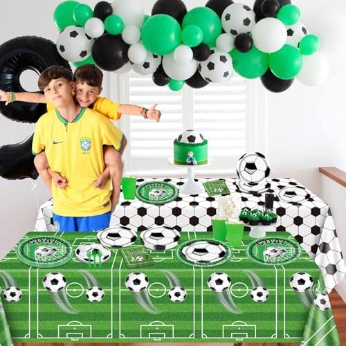 Soccer Party Supplies Kit Serve 20, Disposable Tableware Set Includes Dinner Plates, Dessert Plates, Napkins, Forks, Tablecloths for Boys Birthday Sports Theme Party Decorations - Image 4