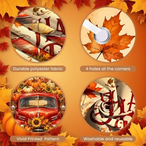Happy Fall Vertical Door Banner, 35×71 Inch Autumn Front Door Hanging Flag Decor with Vintage Red Truck Pumpkins Sunflower Maple Leaves Backdrop Design for Farmhouse Porch Yard Thanksgiving Harvest - Image 3