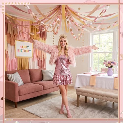 Frienda Paper Chain Strips Streamers Garland Set, Dusty Rose, Colorful - Image 5