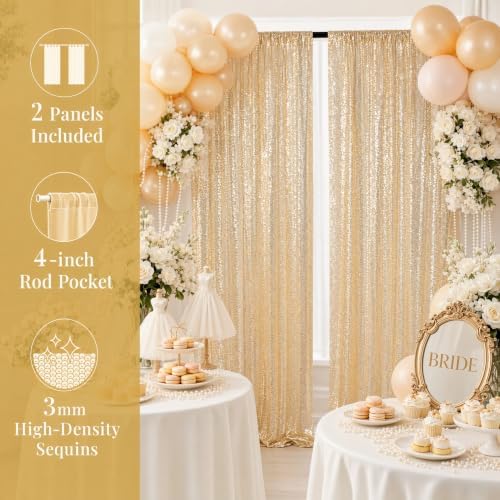 ShinyBeauty Light Gold Sequin Backdrop 2 Panels 7x7ft Christmas Backdrop - Image 5