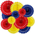 ZOOYOO Hanging Paper Fans Party Decorations,12 Pcs Red Blue Yellow Honeycomb Round Fans,Ceiling Decor for Birthday,Wedding,Graduation,Summer Day,Theme Party Backdrop by ZOOYOO