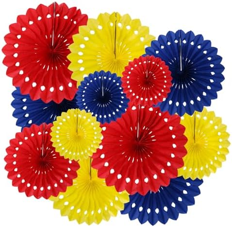 ZOOYOO Hanging Paper Fans Party Decorations,12 Pcs Red Blue Yellow Honeycomb Round Fans,Ceiling Decor for Birthday,Wedding,Graduation,Summer Day,Theme Party Backdrop by ZOOYOO