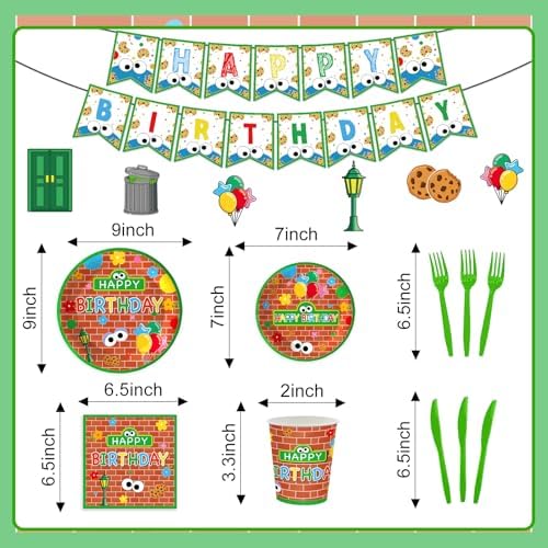 128 Pcs Cookie Birthday Party Supplies for 20 Guests, Blue Monster Inspired Birthday Decorations Kit with Plates, Cups, Napkins, Tablecloth, Banner & Cutlery, Kids Cookie Theme Party Tableware Set - Image 5