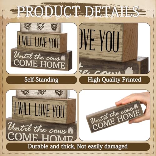 Moucuny 4 Pcs Highland Cow Table Decorations Cow Wooden Signs - Image 5