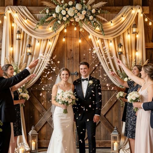 6X4Ft Barn Wedding Photography Backdrop Rustic Cabin Wooden Barn Door Photography Backdrop Country Farmhouse Floral Birthday Baby Shower Wedding Bridal Party Banner Photo Booth Props Background - Image 2