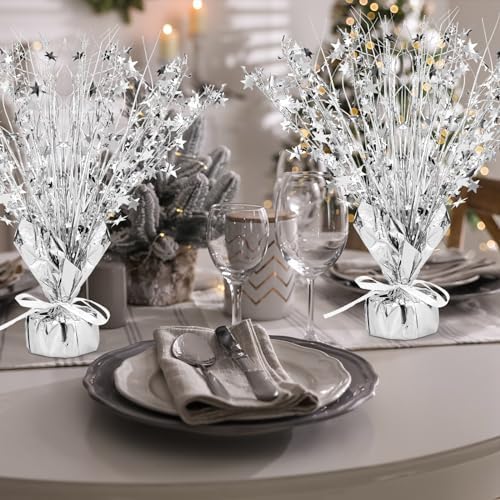 Crowye 18 Pcs Silver Foil Spray Centerpiece Table Decoration for Wedding - Image 4