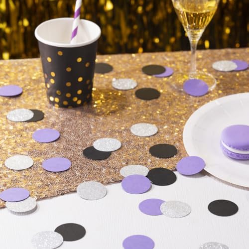 MOWO Purple Black and Silver Confetti Table Decoration, 1.2'', 200pc - Image 3