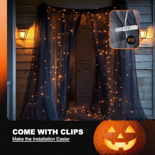 Tulle Curtain Backdrop with Fairy Lights for Parites Wrinkle-Free Sheer Curtain Drapes Photo Back Drop for Wedding Halloween Baby Shower Bridal Shower Birthday Dance Home Décor- 10ft×8ft, Black - Image 7