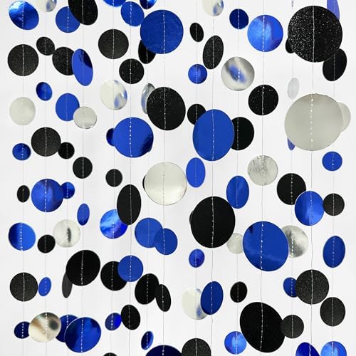 46Ft Navy Blue Black Silver Circle Dots Garland Royal Blue Black Polka Dots Streamer for Birthday Graduations Wedding Bridal Shower Nautical Ahoy Achor Pirate Themed Party Decorations Supplies by pinkblume