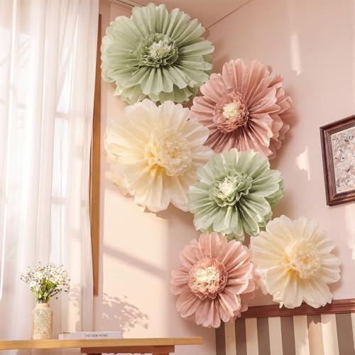 Giegxin 6 Pcs 31.5", 24" Pink Sage Green Giant Boho Paper Flowers for Wall - Image 2