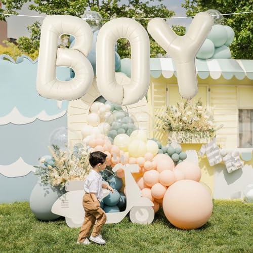 40 Inch Beige BOY Balloons, Large Cream White Sand BOY Balloon Letters with Ribbon, Ivory Alphabet Boy Balloon for Him Birthday Baby Boys Shower Boy or Girl Gender Reveal Party Decorations Supplies - Image 4