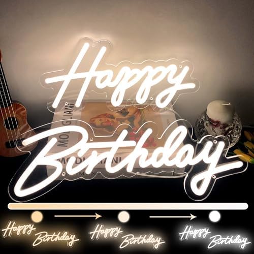 Happy Birthday Neon Sign - 3 Color Temperature Modes Happy Birthday Sign 17" - USB Happy Birthday Light Up Sign with Dimmable Switch - Happy Birthday LED Sign for Backdrop, Party, Celebration, Decoration by Divatla