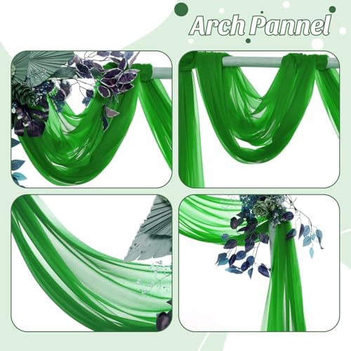 Pack of 2 Wedding Arch Drape Panel Fabric 30" x 30ft - Green - Image 5