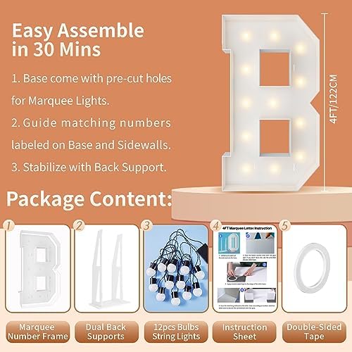 4FT Marquee Letters, Large Light Up Letters B for Baby Shower Party Decor - Image 5