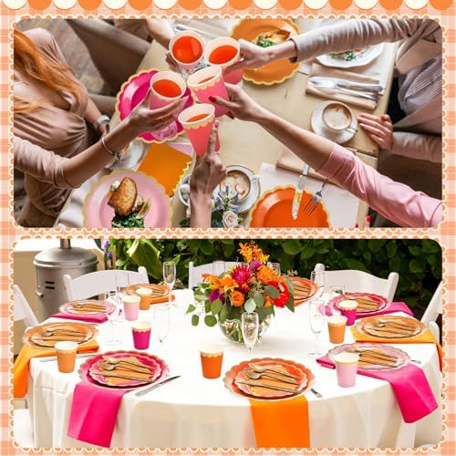 Mimorou 338 Pcs Pink and Orange Plates and Napkins Party Supplies - Image 6