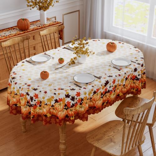 Siilues Fall Tablecloth Oval 60x84 Inch Thanksgiving Home Party Decor - Image 3