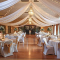 White Ceiling Drapes with Lights String for Weddings, 6 Panels 5ftx30ft Sheer Tulle Backdrop Photo Background Drapes for Wedding Ceremony Birthday Party Arch Decoration by WishCare