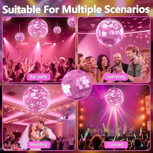 Pink Disco Ball, 12/16/20 inch Hanging Mirror Ball for Party Decorations, Disco Balls for Wedding, Events, Home Decor, Christmas Party, Dance Floor and Celebrations - Image 4