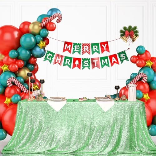 Eternal Beauty Mint Green 50x80 Inch Garden Wedding Sequin Tablecloth - Image 3