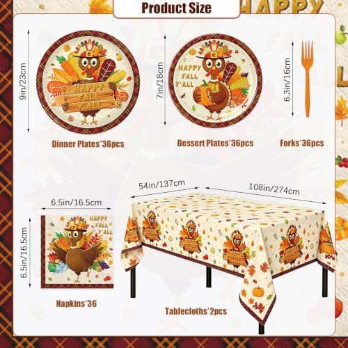 146PCS Thanksgiving Turkey Party Supplies Paper Plates and Napkins Serve 36 - Image 2