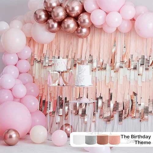 PartyWoo Rose Gold Crepe Paper Streamers 4 Rolls 328 ft Pack of Metallic Rose Gold Pink Dusty Pink Crepe Paper for Bride to Be Bachelorette Birthday Party Decorations (1.8 Inch x 82 Ft/Roll) - Image 2