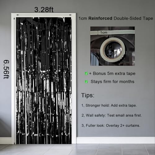 2 Pack Thickened Black Metallic Foil Fringe Curtains Streamer Rip Resistant Shimmer Tinsel Photo Booth Backdrop for Birthday Wedding Christmas Bachelorette Party Decorations 3.28ft x 6.56ft - Image 6