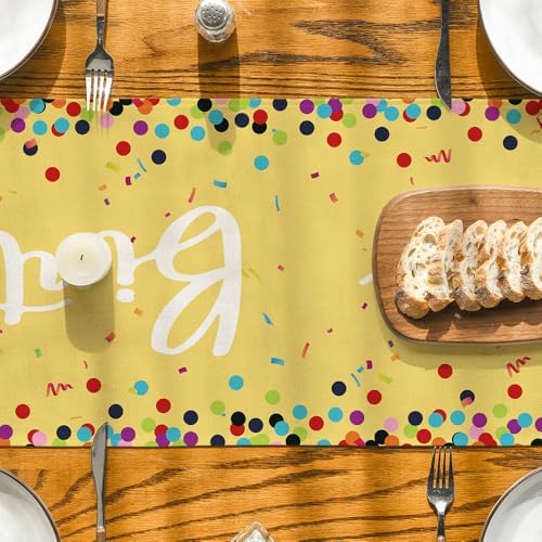 Artoid Mode Polka Dot Yellow Happy Birthday Table Runner, Seasonal Summer Kitchen Dining Table Decoration for Home Party Decor 13x72 Inch - Image 7