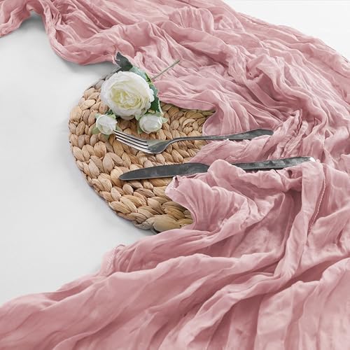Bailarina 12 Pack Cheesecloth Table Runner 17x108 Inch Long Gauze Cheese Cloth 9ft Wrinkled Sheer Table Runner for Wedding Reception Birthday Party Table Decoration (Dusty Pink) - Image 2
