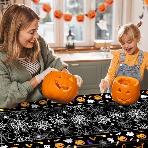 12 Pack Halloween Tablecloth Disposable Bulk 54" x 108" Pumpkin Spider Webs - Image 4