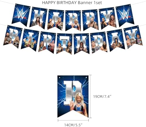 Wrestling Birthday Decorations, Wrestling Party Supply include Happy Birthday Banner, Cake Topper, Cupcake Toppers, Balloons for Kids Adults Party Decorations (Blue) - Image 3