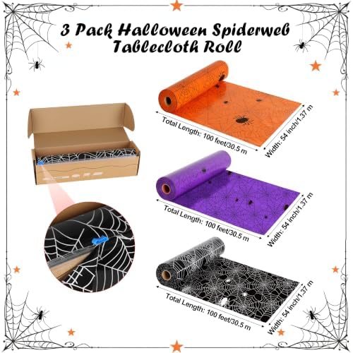 3 Rolls 100FT x 54IN Halloween Spiderweb Plastic Tablecloth with Cutter Box - Image 7