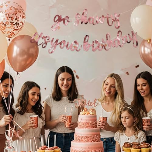 BEISHIDA Double-sided Rose Gold Go Shawty It's Your Birthday Banner Decor - Image 4
