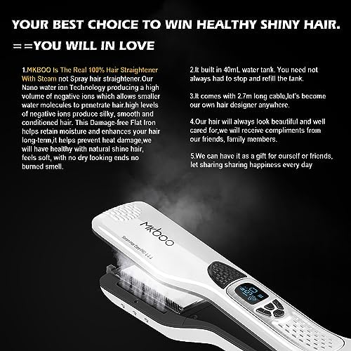 Hair Straightener with Steam, Salon Professional Nano Titanium Ceramic Steam Flat Iron with Removable Comb+Digital LCD+5 Level Adjustable Temperature+Auto Temperature Lock Black - Image 3
