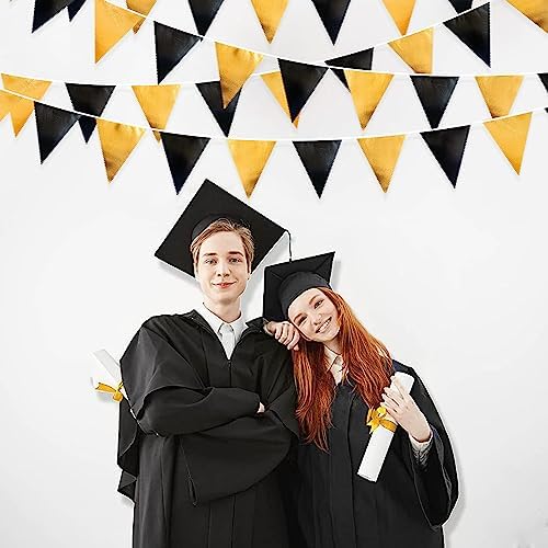 Black and Gold Party Decorations Triangle Pennant Banner Flag Metallic Fabric Bunting Garland for Birthday Graduation Anniversary Wedding Bachelorette Bridal Shower Engagement Hen Party Supplies - Image 4
